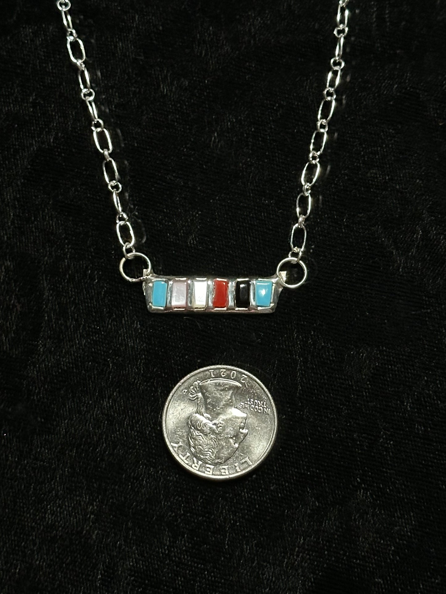 Multi Stone Inlay Bar Necklace by Glennetta Luna, Zuni