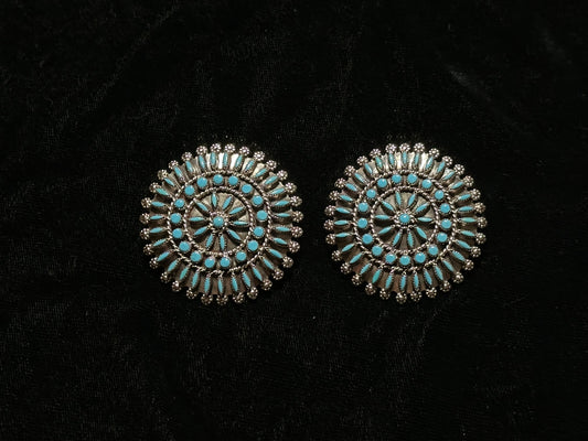 Turquoise Needlepoint Earrings by Merlinda Chavez, Zuni