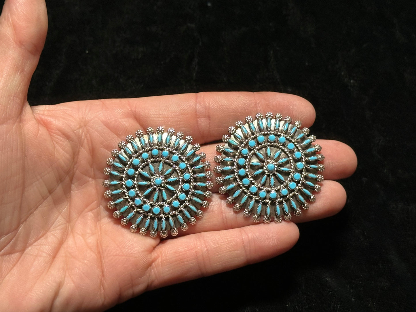 Turquoise Needlepoint Earrings by Merlinda Chavez, Zuni