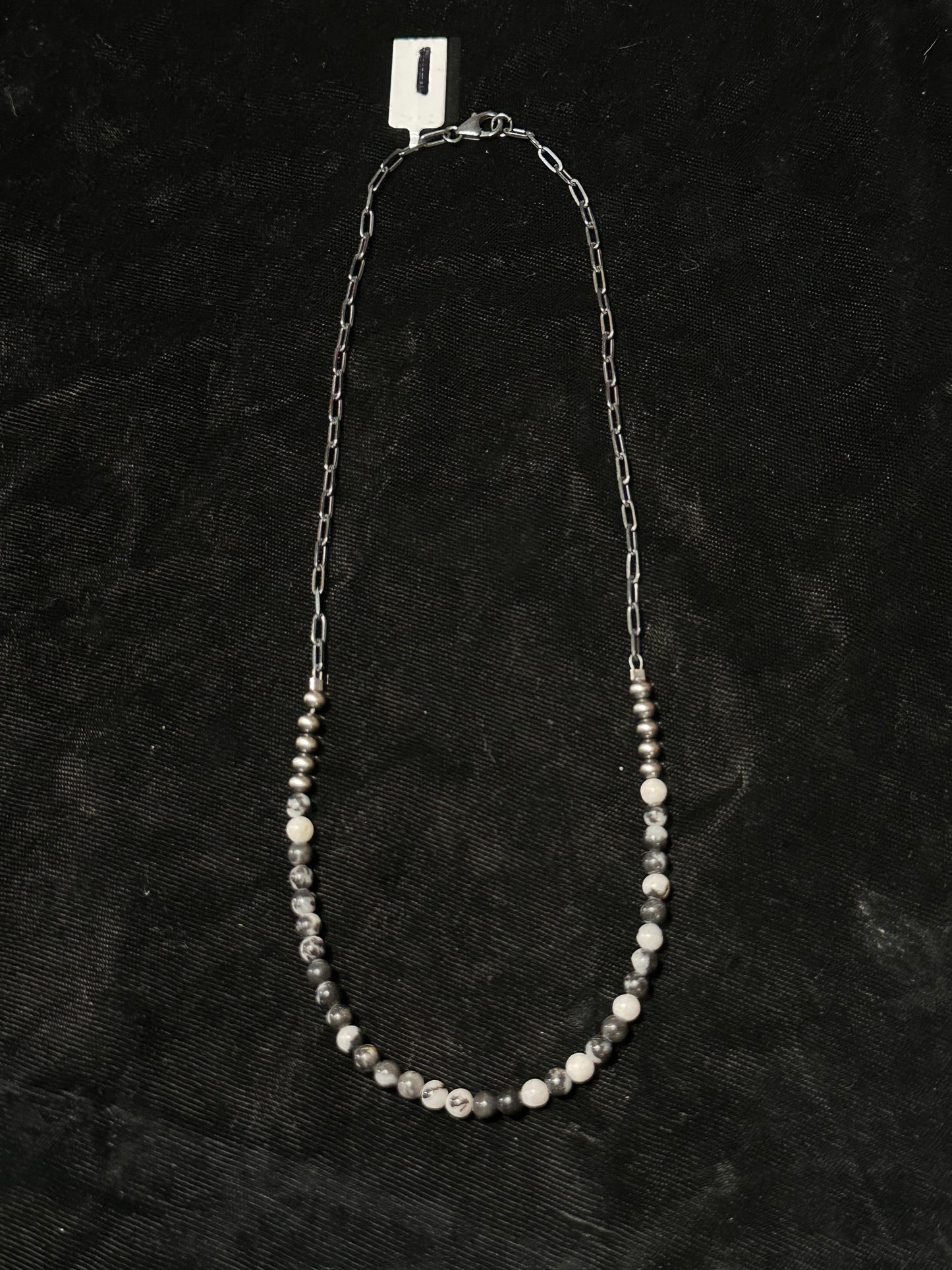 18" Necklace 4.5 Zebra Jasper Beads 4mm Silver Beads