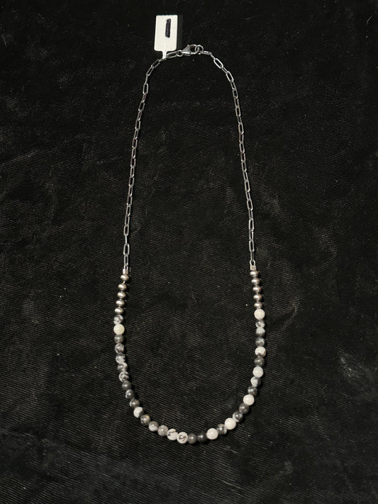 18" Necklace 4.5 Zebra Jasper Beads 4mm Silver Beads