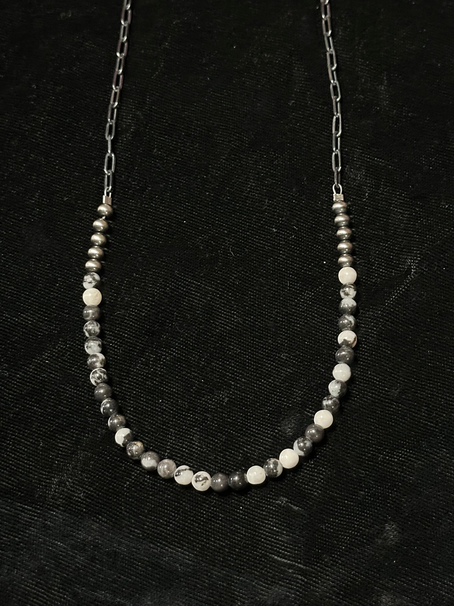 18" Necklace 4.5 Zebra Jasper Beads 4mm Silver Beads