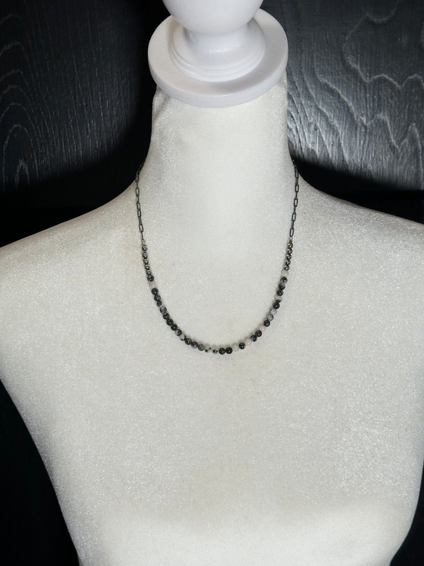 18" Necklace 4.5 Zebra Jasper Beads 4mm Silver Beads