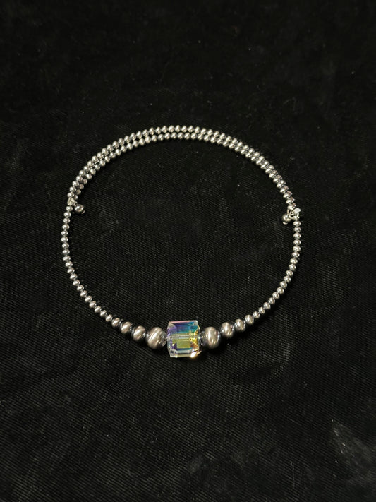 Graduated Pearls and Swarovski Crystal Memory Wire Choker