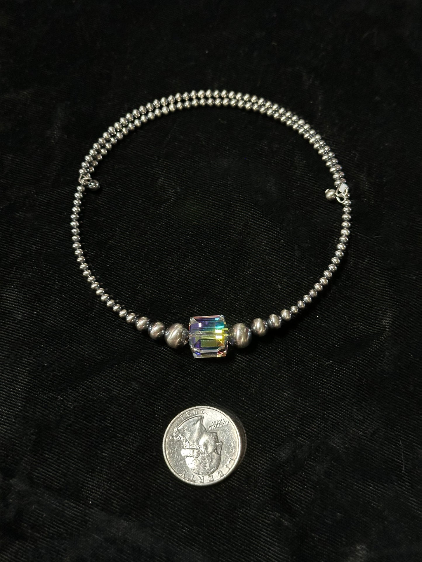 Graduated Pearls and Swarovski Crystal Memory Wire Choker