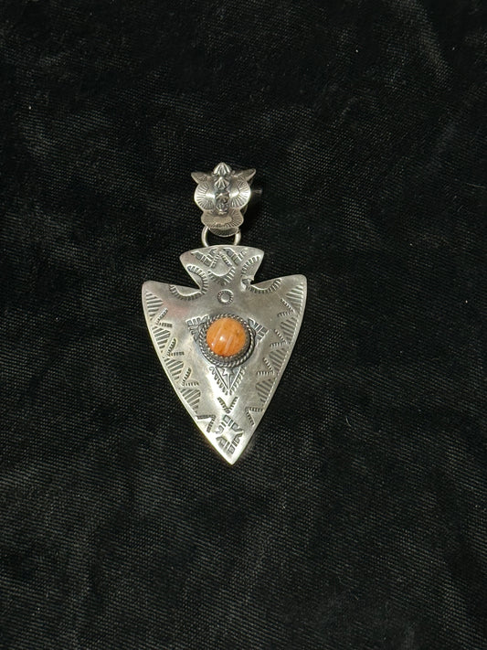 Sterling Silver Arrowhead Pendant with Spiny Oyster Stone by Zia
