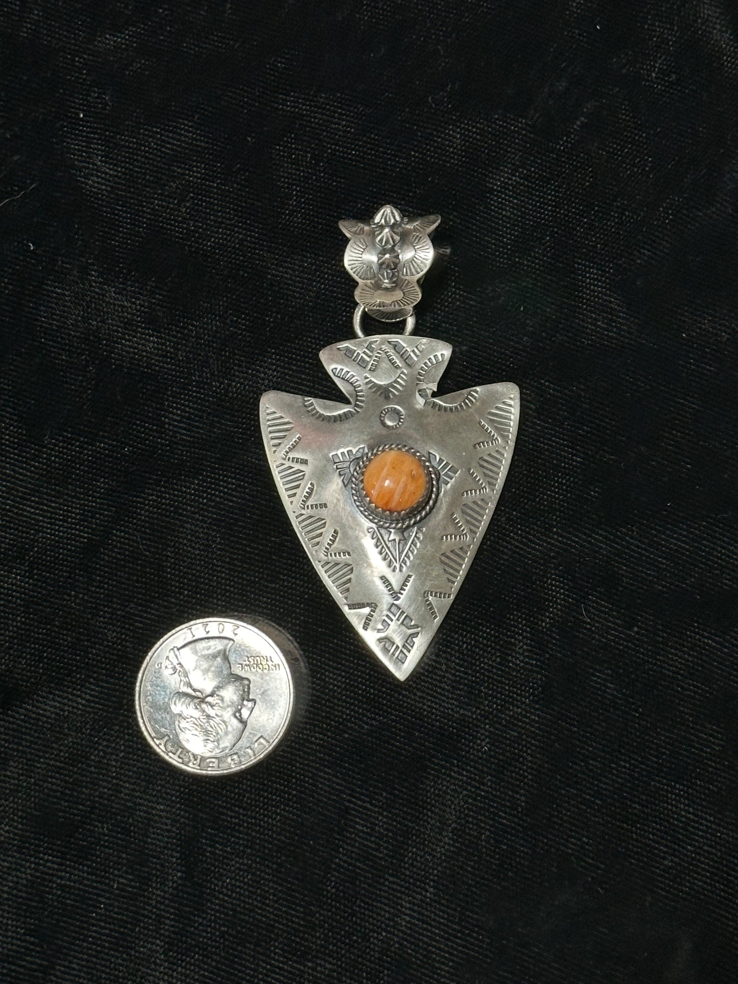 Sterling Silver Arrowhead Pendant with Spiny Oyster Stone by Zia