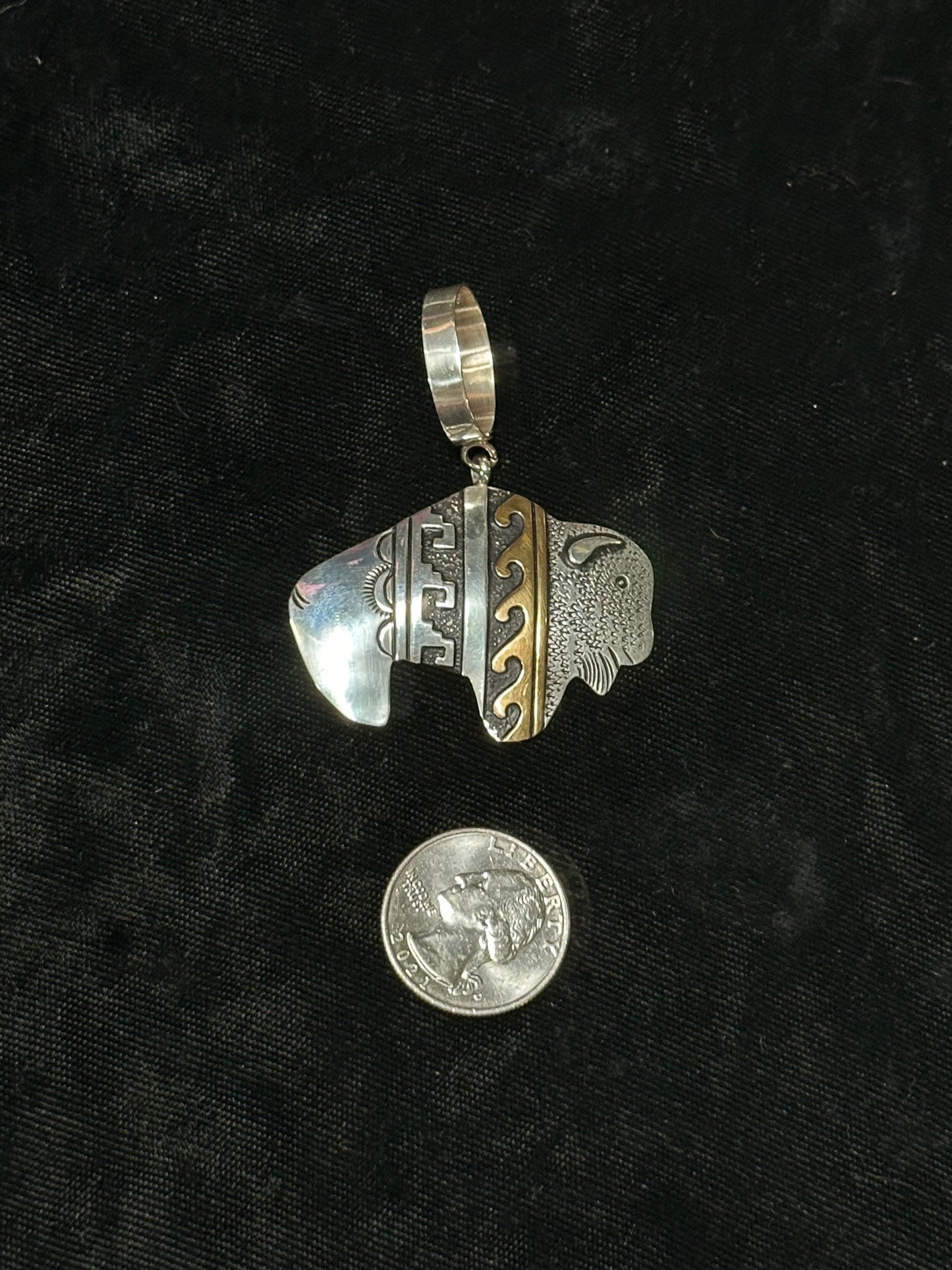 Sterling Silver Buffalo Pendant with 15mm Bale by Tommy and Rose Singer