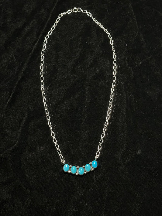 5 Stone Sleeping Beauty Turquoise Necklace by Kimberly Yazzie, Navajo