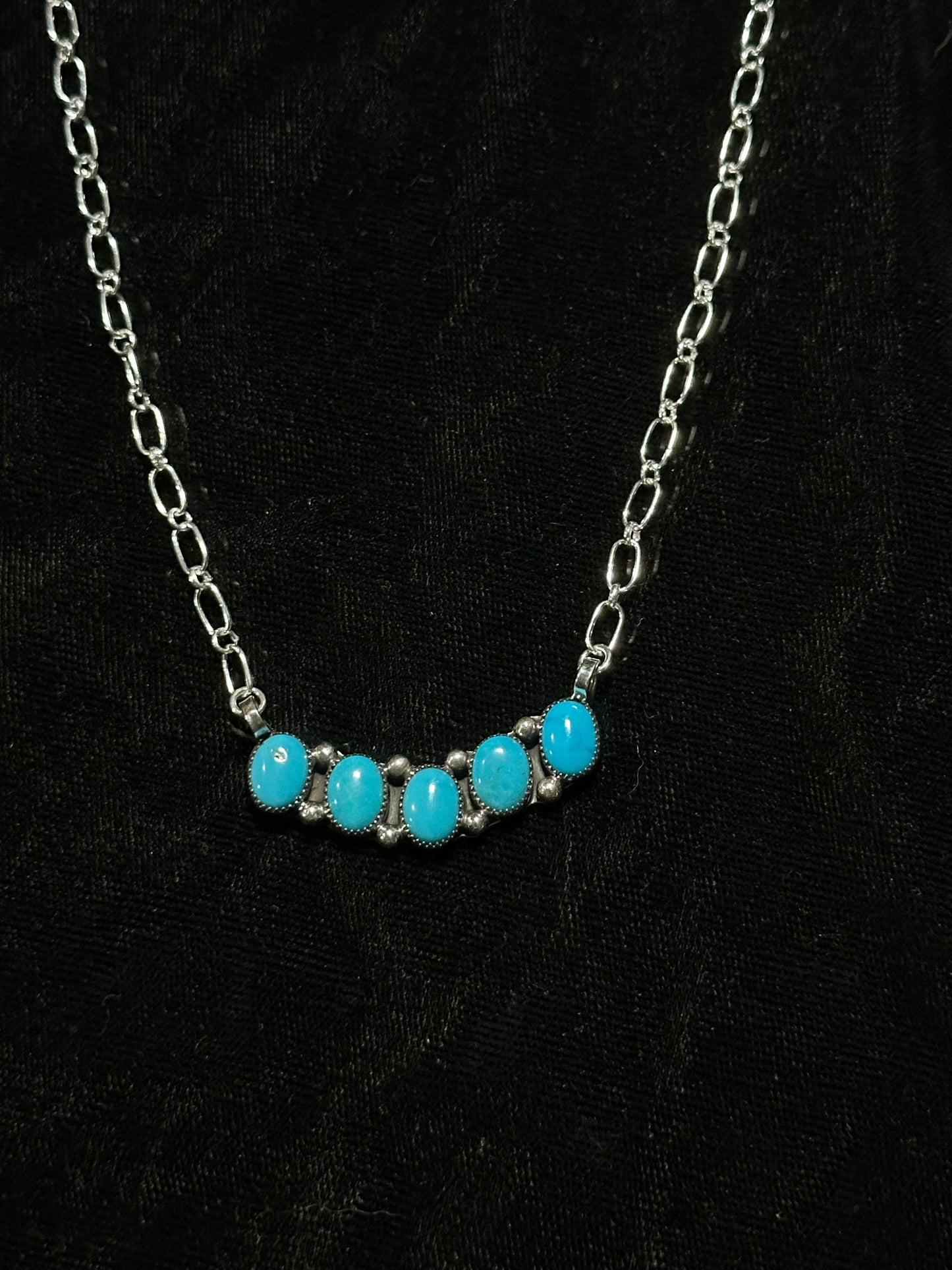 5 Stone Sleeping Beauty Turquoise Necklace by Kimberly Yazzie, Navajo