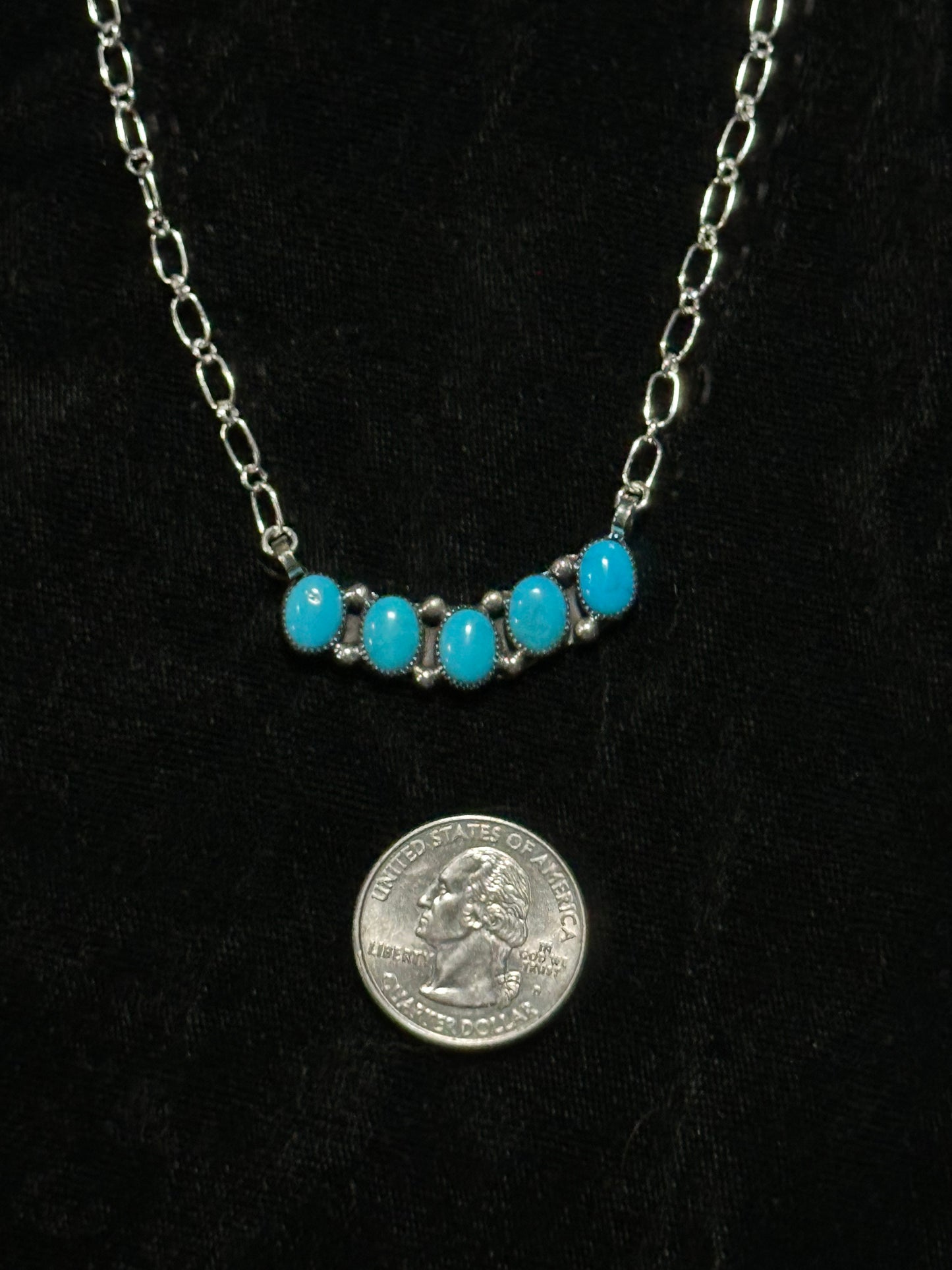 5 Stone Sleeping Beauty Turquoise Necklace by Kimberly Yazzie, Navajo
