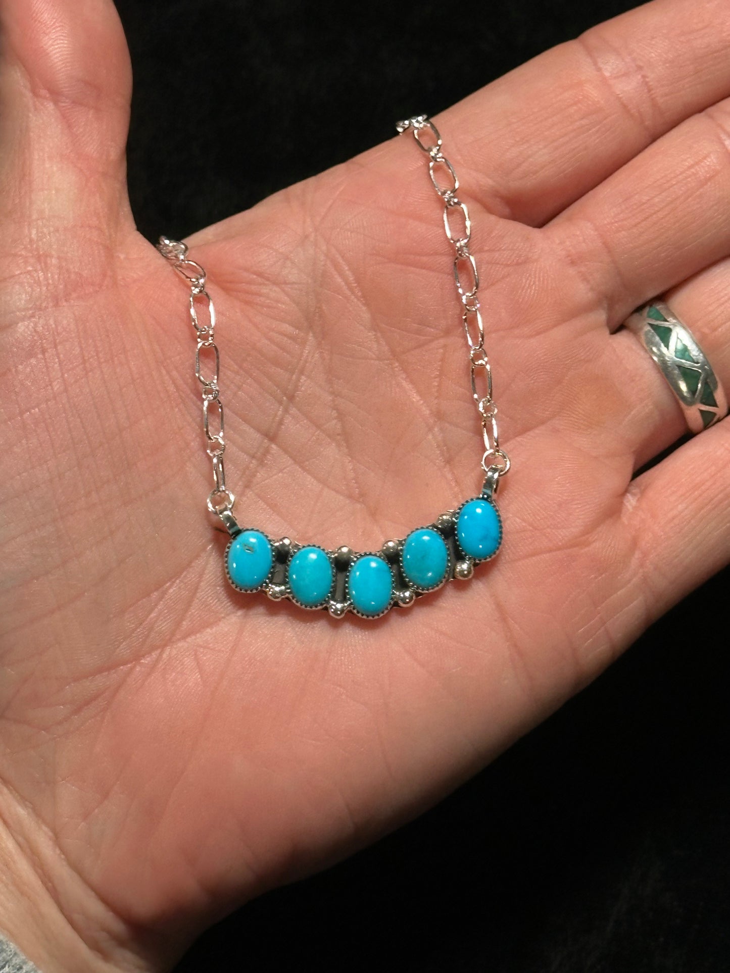 5 Stone Sleeping Beauty Turquoise Necklace by Kimberly Yazzie, Navajo