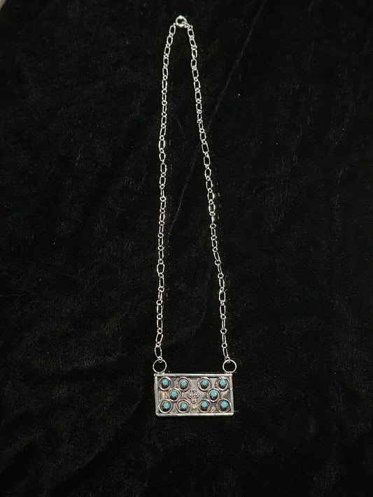 Sleeping Beauty Turquoise Bar Necklace by Joanne Cheama, Zuni