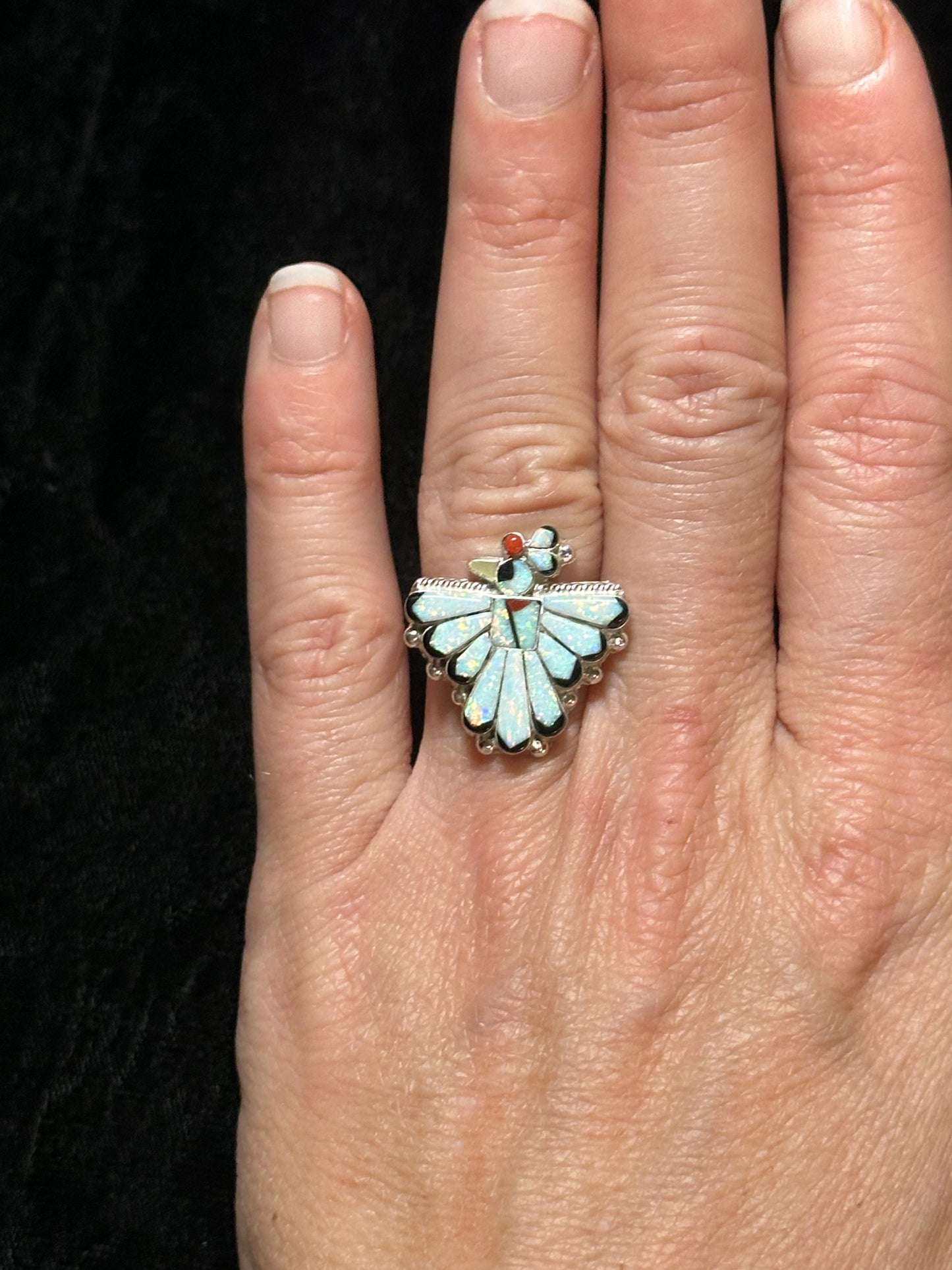 6.5 Opal Inlay Bird Ring by Michelle Peina, Zuni