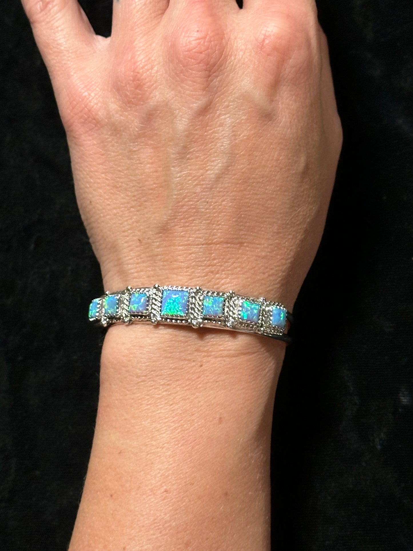 6 1/2” Blue Opal Cuff Bracelet by Davey Morgan, Navajo