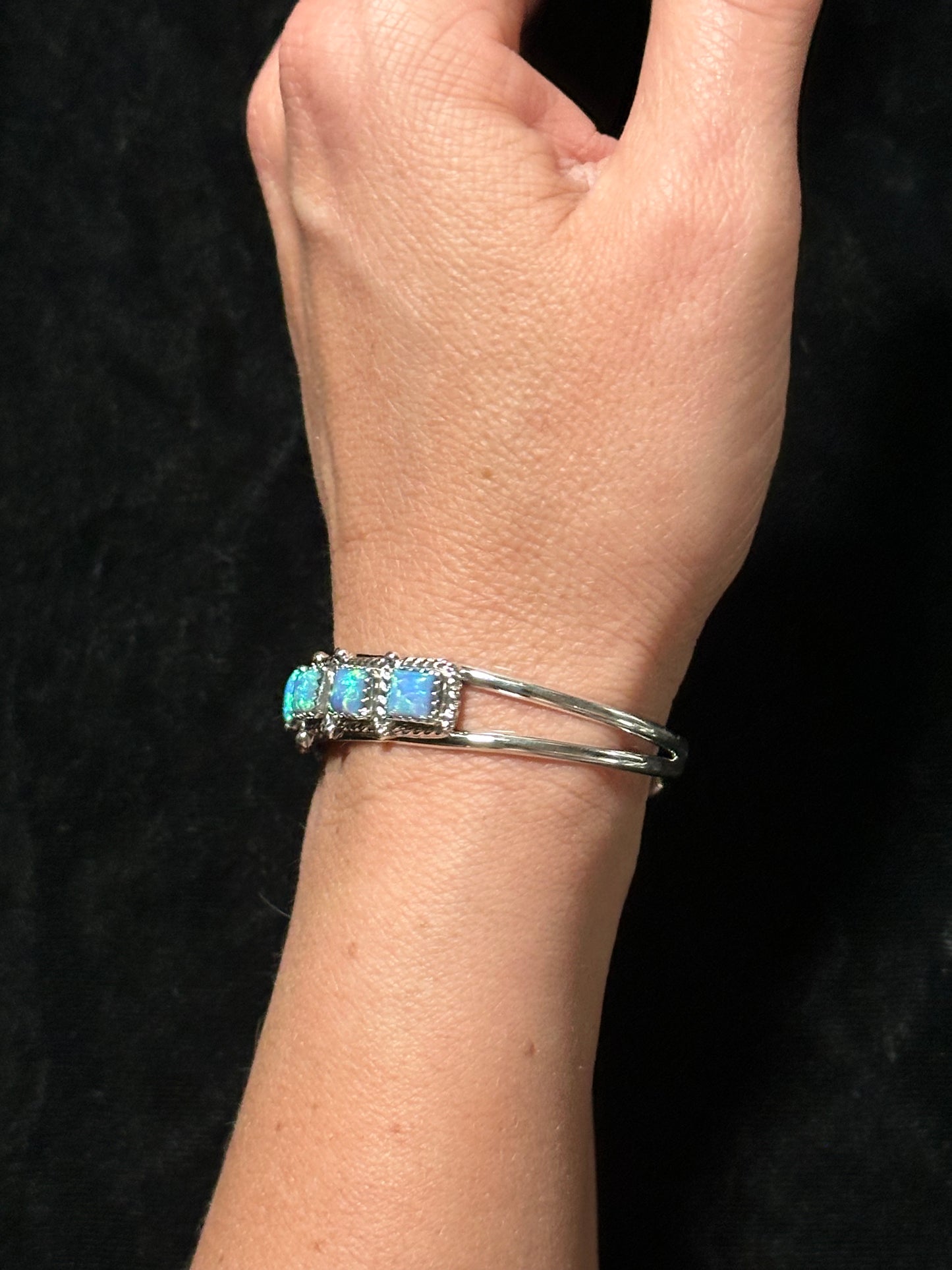 6 1/2” Blue Opal Cuff Bracelet by Davey Morgan, Navajo