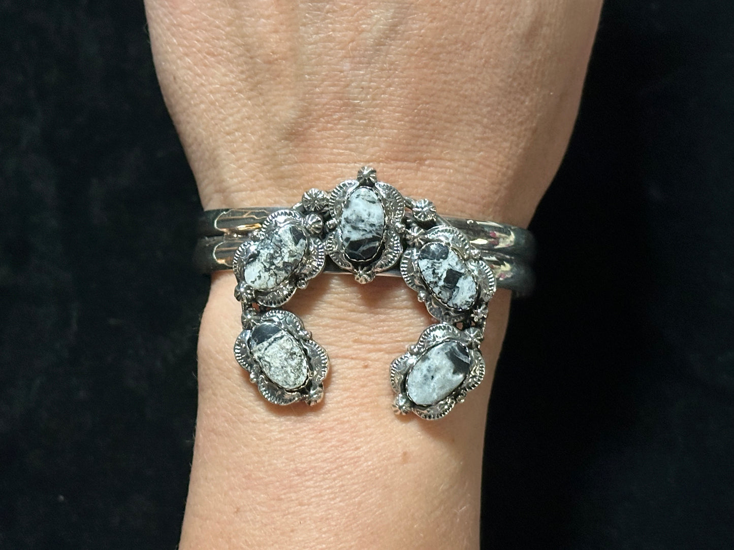 6 1/4"-7" White Buffalo Naja Cuff by Raymond Yazzie, Navajo