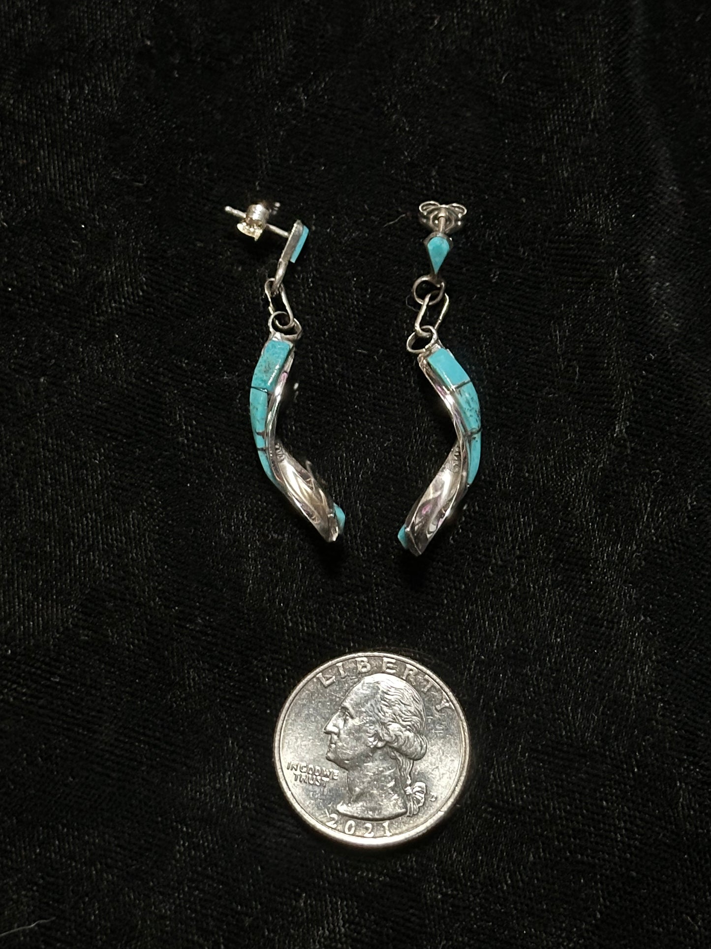 Turquoise Spiral Post Dangle Earrings by Gloria Waseta, Zuni