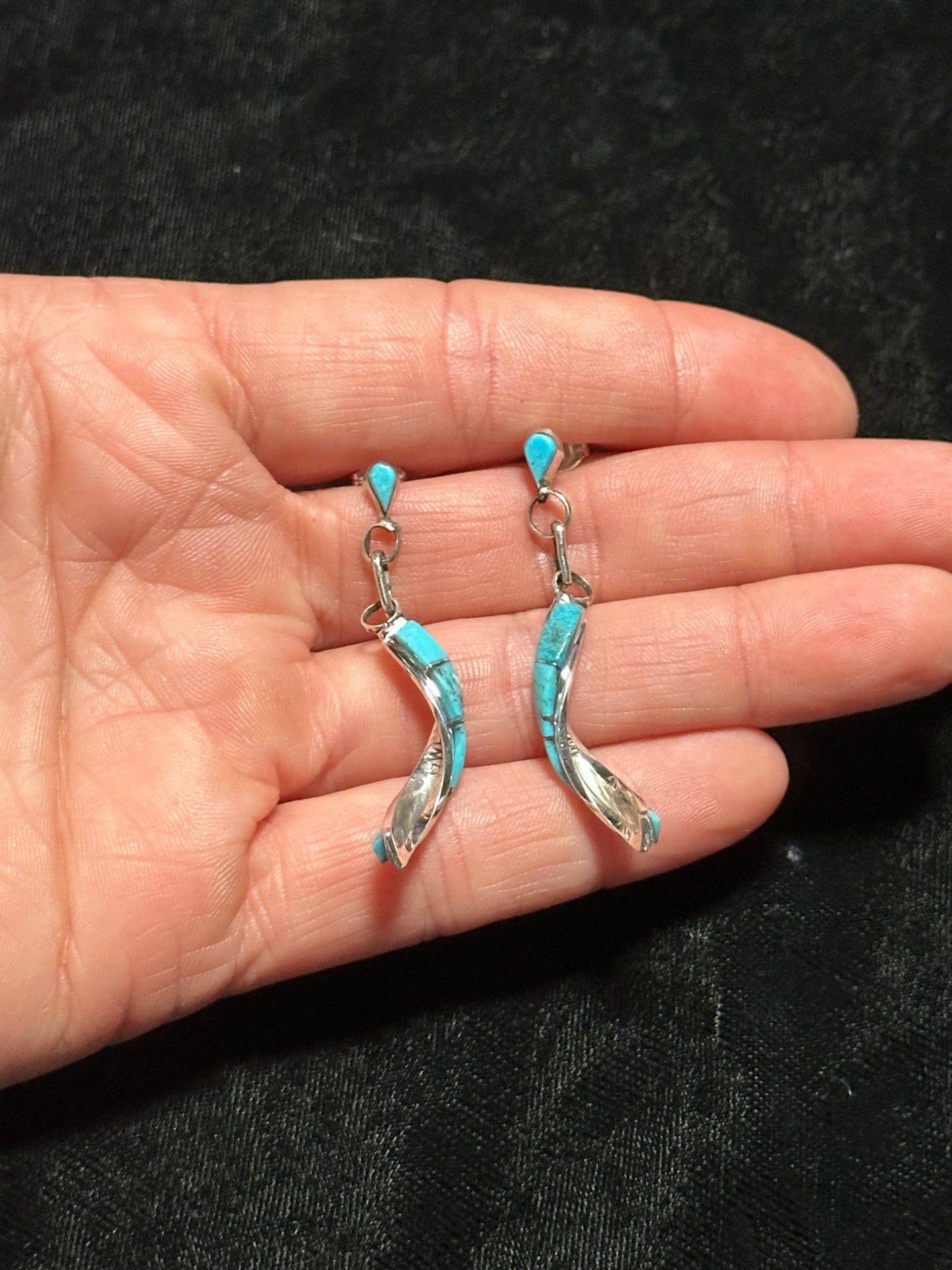 Turquoise Spiral Post Dangle Earrings by Gloria Waseta, Zuni