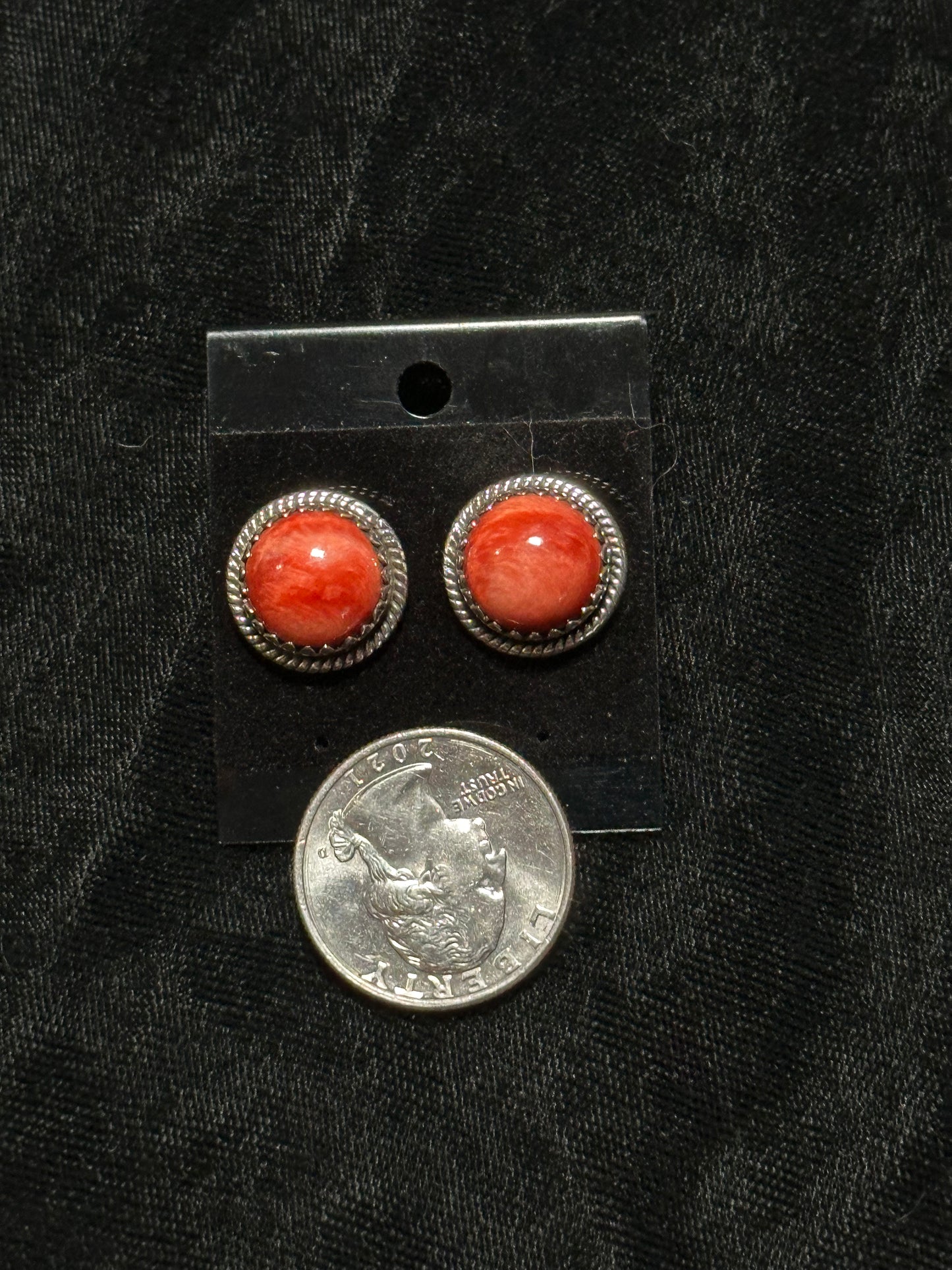 Red Spiny Oyster Circle Post Earrings