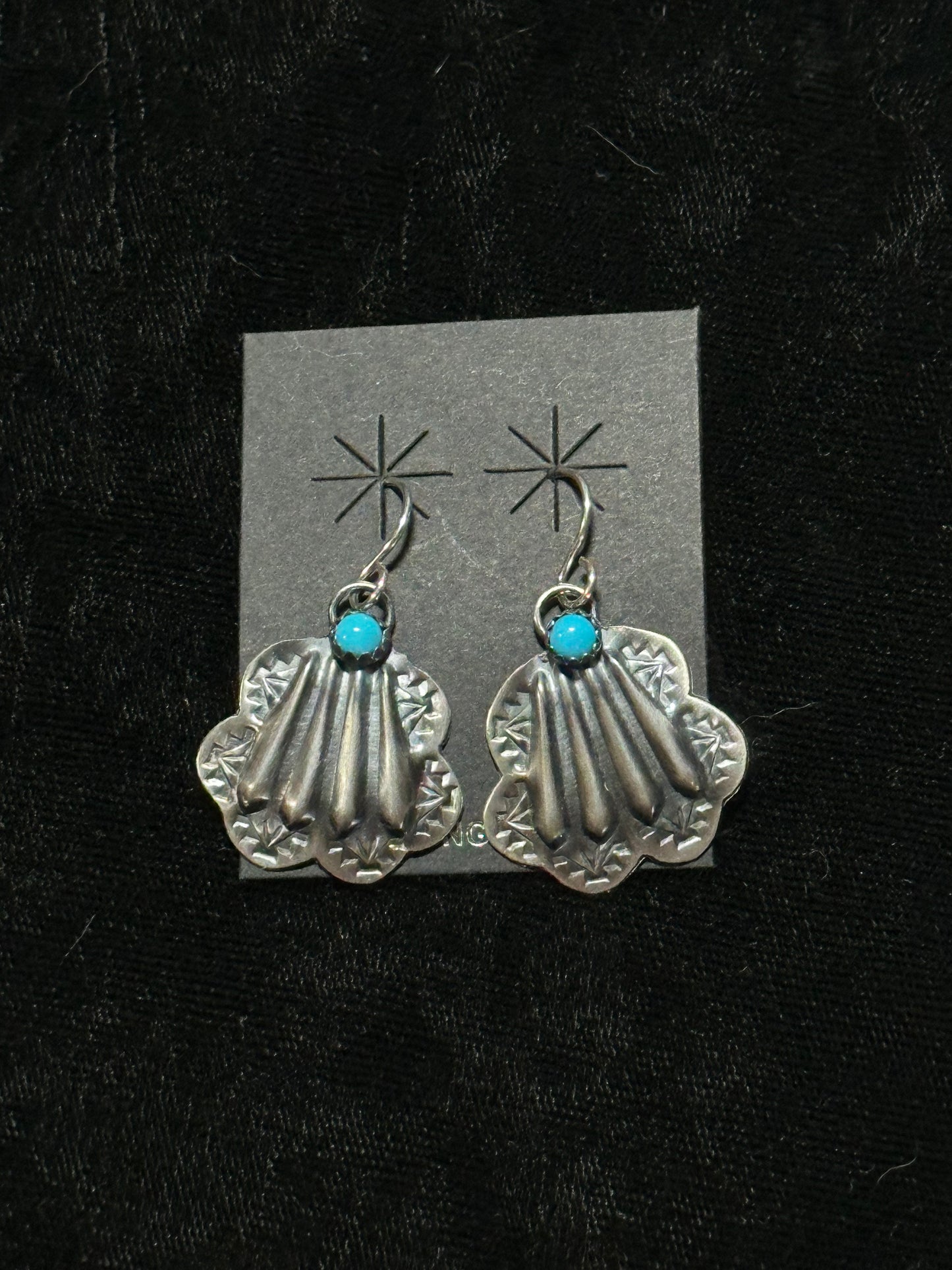 Turquoise Concho Dangle Earrings by Rita Daye, Navajo