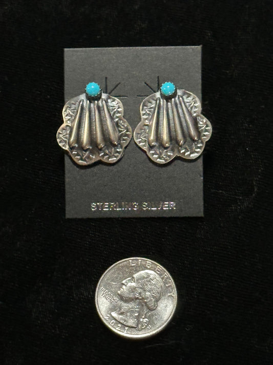 Turquoise Concho Post Earrings by Rita Daye, Navajo