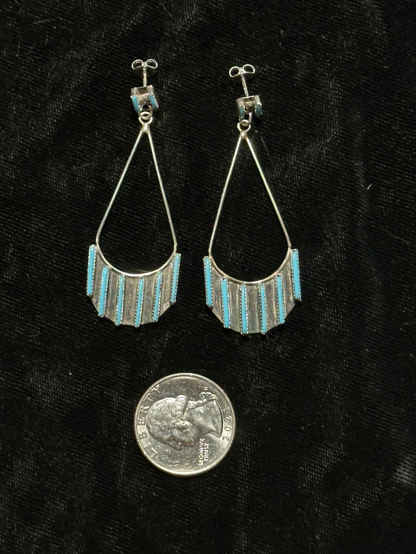 Turquoise Post Dangle Earrings by Ashley Laata, Zuni