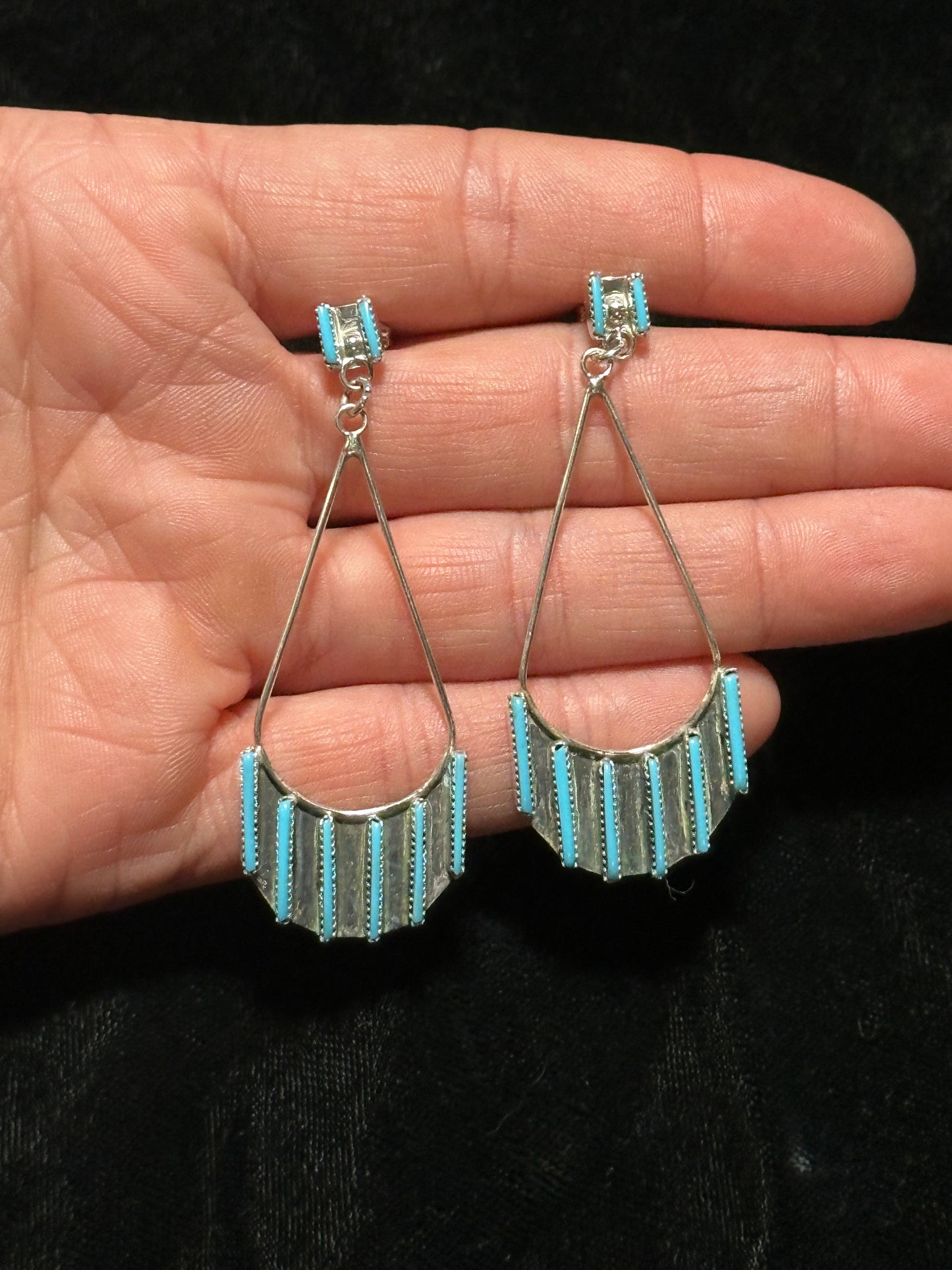 Turquoise Post Dangle Earrings by Ashley Laata, Zuni