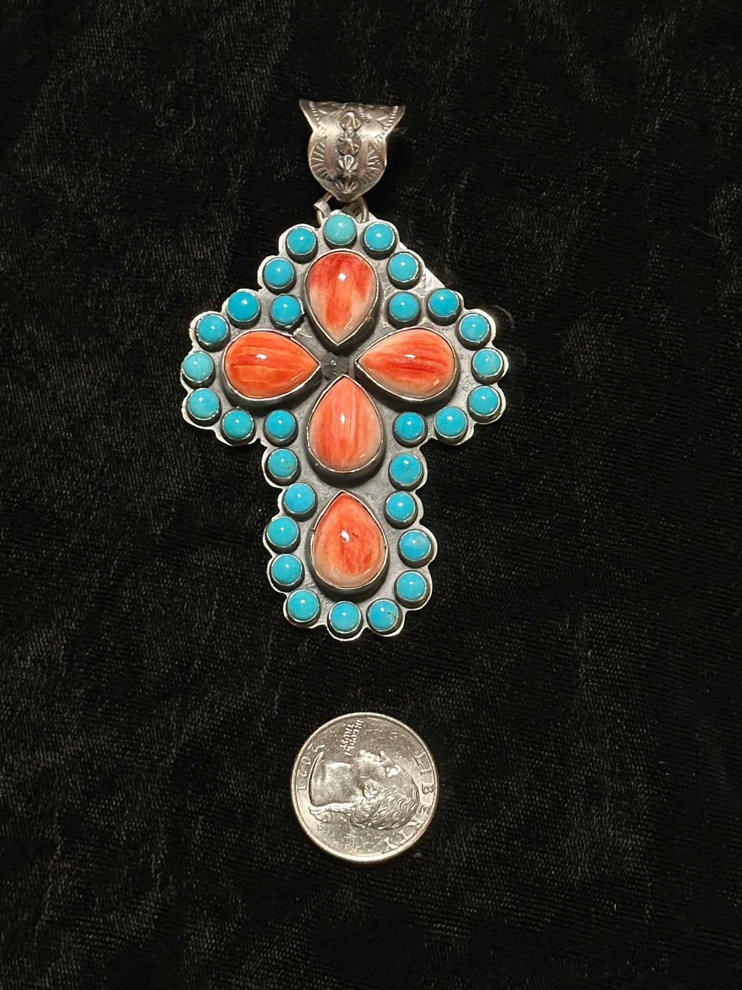 Spiny Oyster and Sleeping Beauty Turquoise Pendant by Ned Nez, Navajo