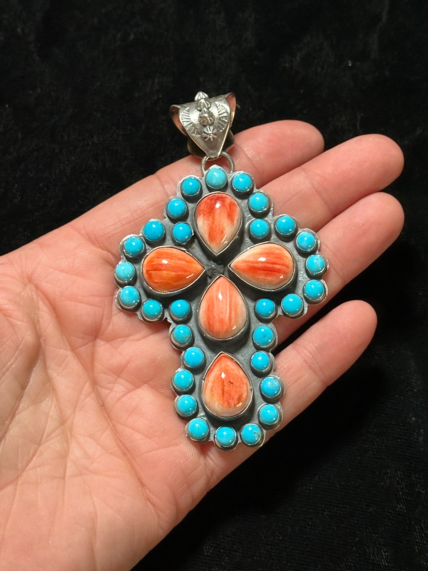 Spiny Oyster and Sleeping Beauty Turquoise Pendant by Ned Nez, Navajo