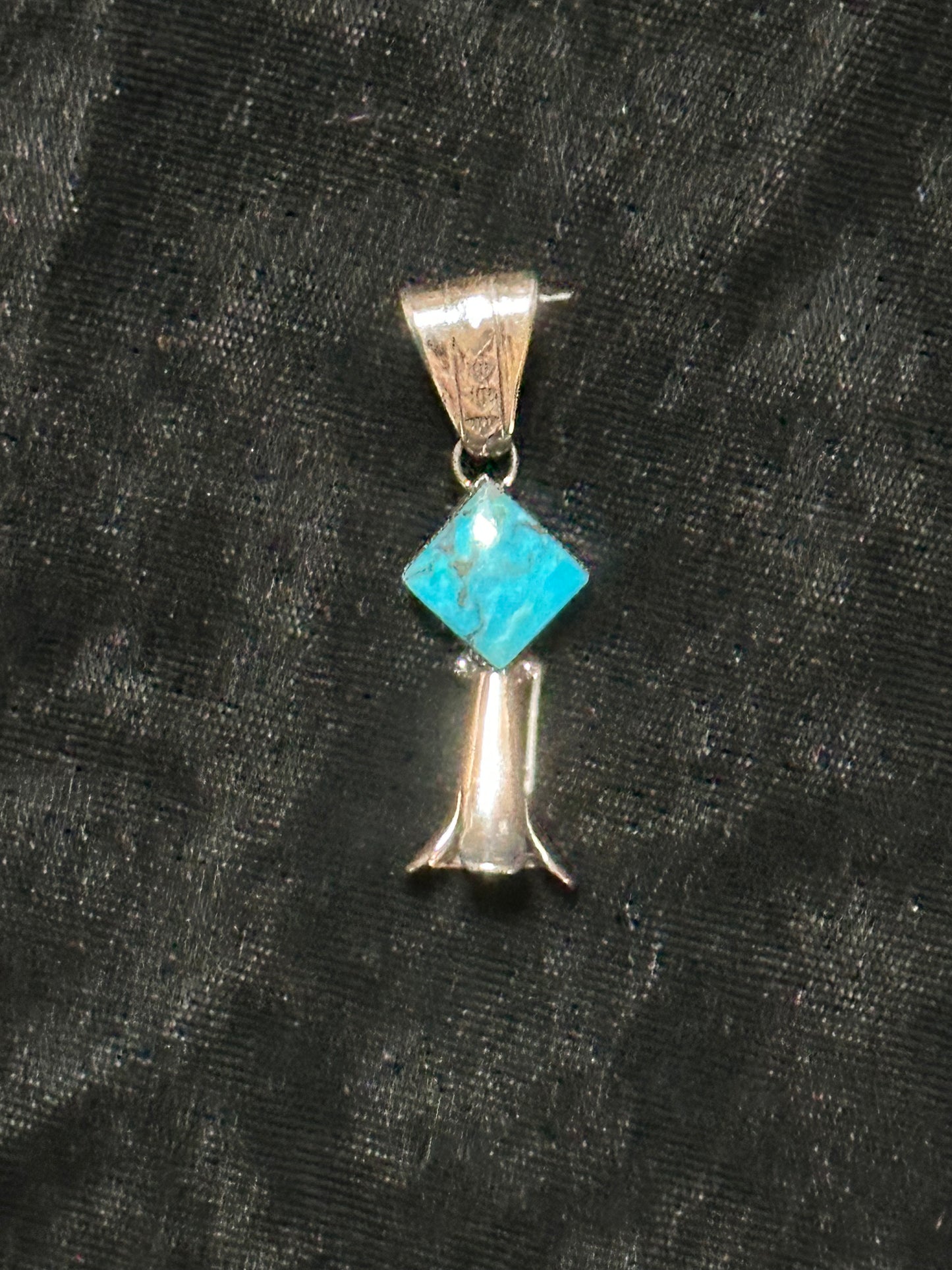 Turquoise Diamond Shape Blossom Pendant with a 5mm bale by Sonyei Coho, Navajo