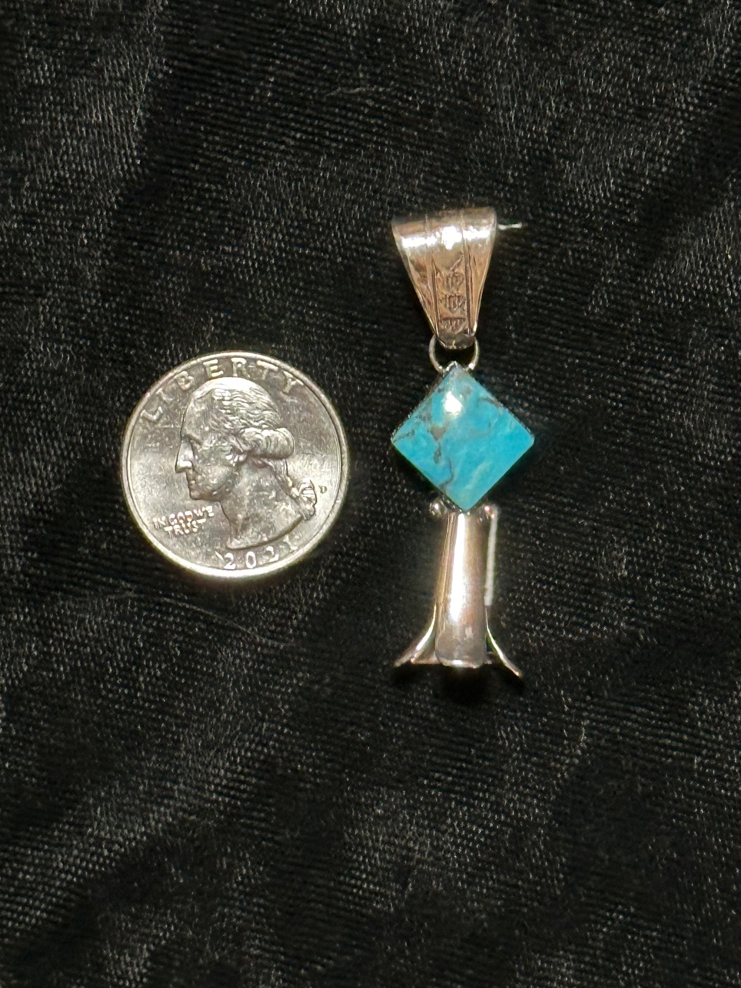 Turquoise Diamond Shape Blossom Pendant with a 5mm bale by Sonyei Coho, Navajo