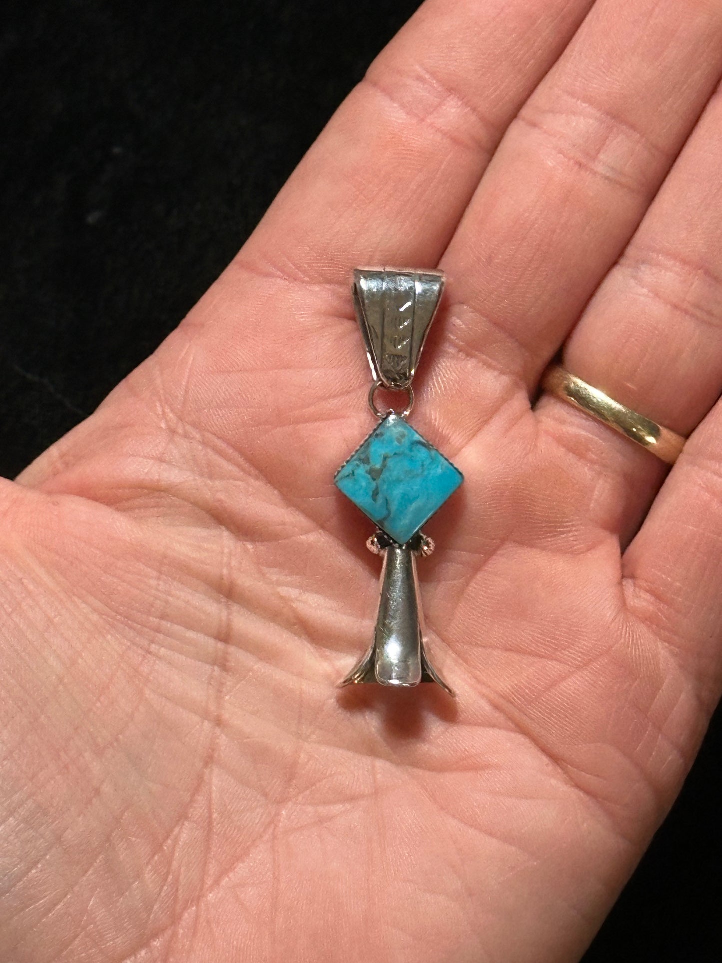 Turquoise Diamond Shape Blossom Pendant with a 5mm bale by Sonyei Coho, Navajo