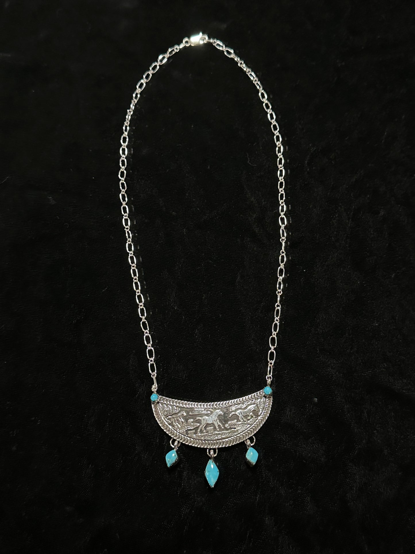 Wild Horses Scene Necklace by June Delgarito, Navajo