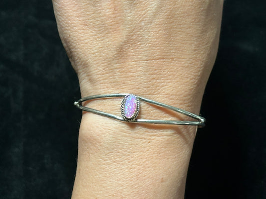 5 1/2"-6 1/2" Pink Opal Cuff Bracelet by Rosemary Sanders, Navajo