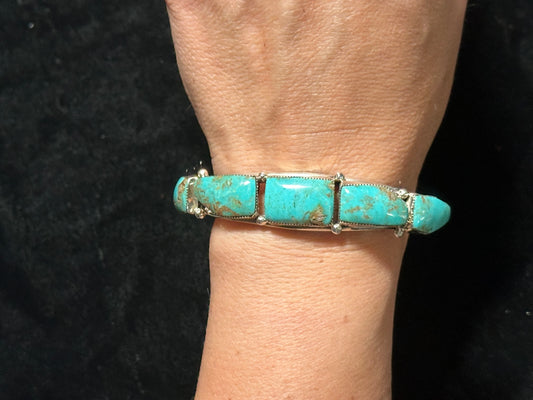 6 3/4" Kingman Turquoise 5 Stone Cuff Bracelet by Calvin Belin, Navajo
