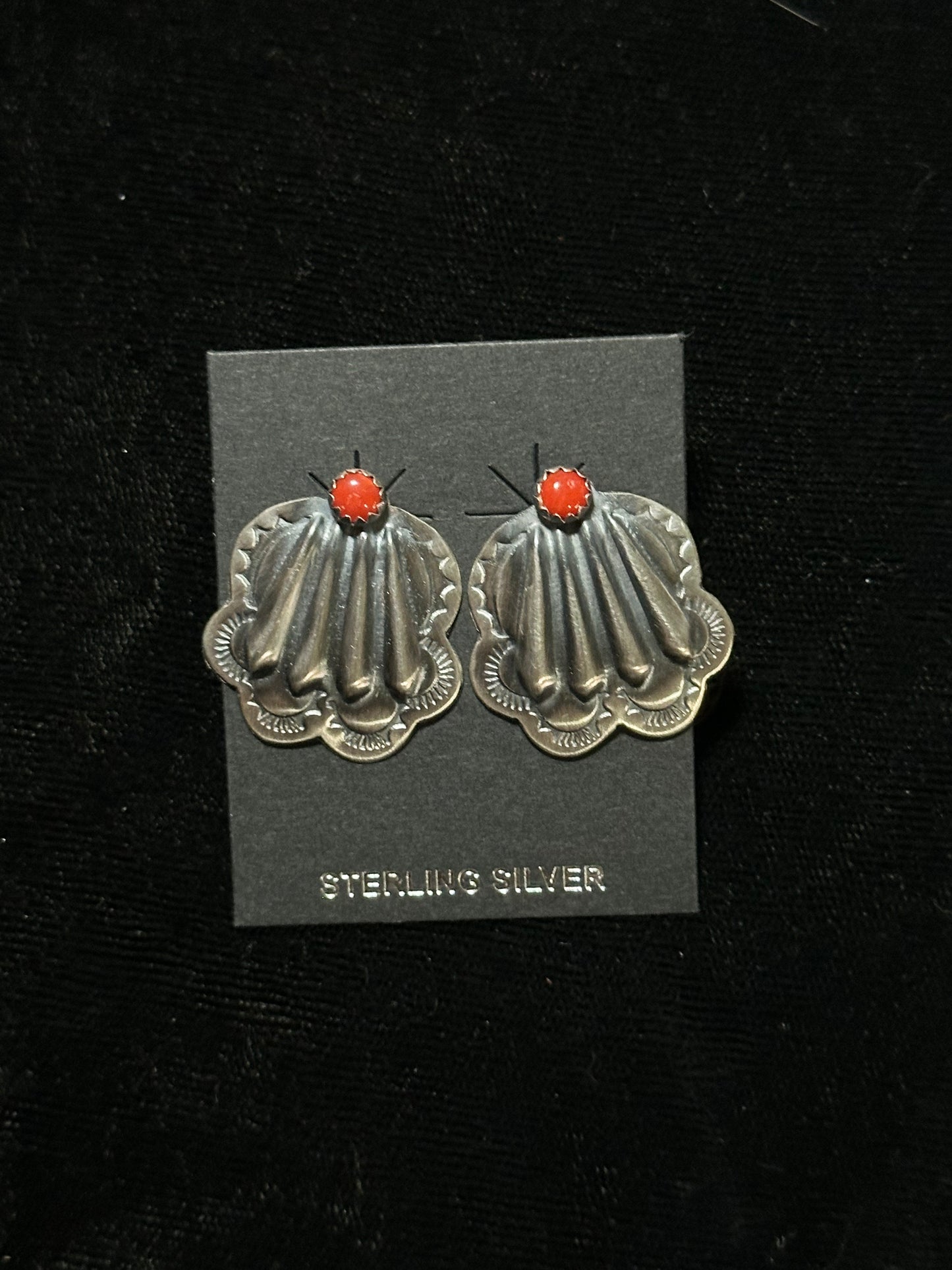 Orange Spiny Oyster Shell Concho earrings by Rita Daye, Navajo