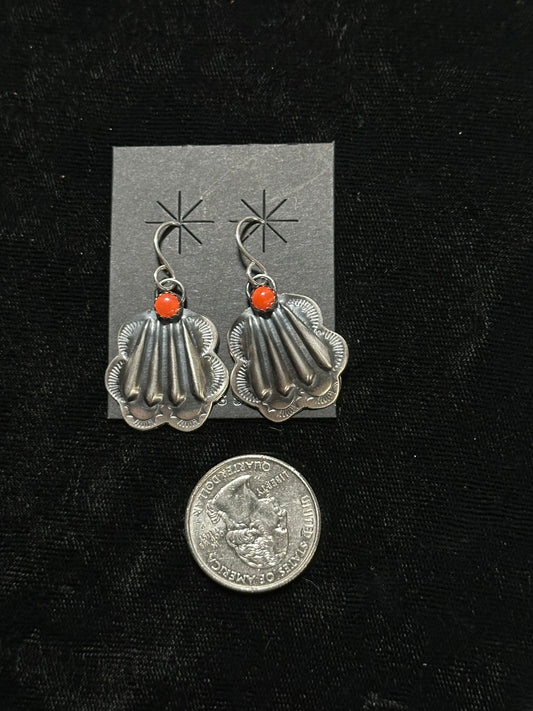 Orange Spiny Oyster Shell Concho Dangle Earrings by Rita Daye, Navajo