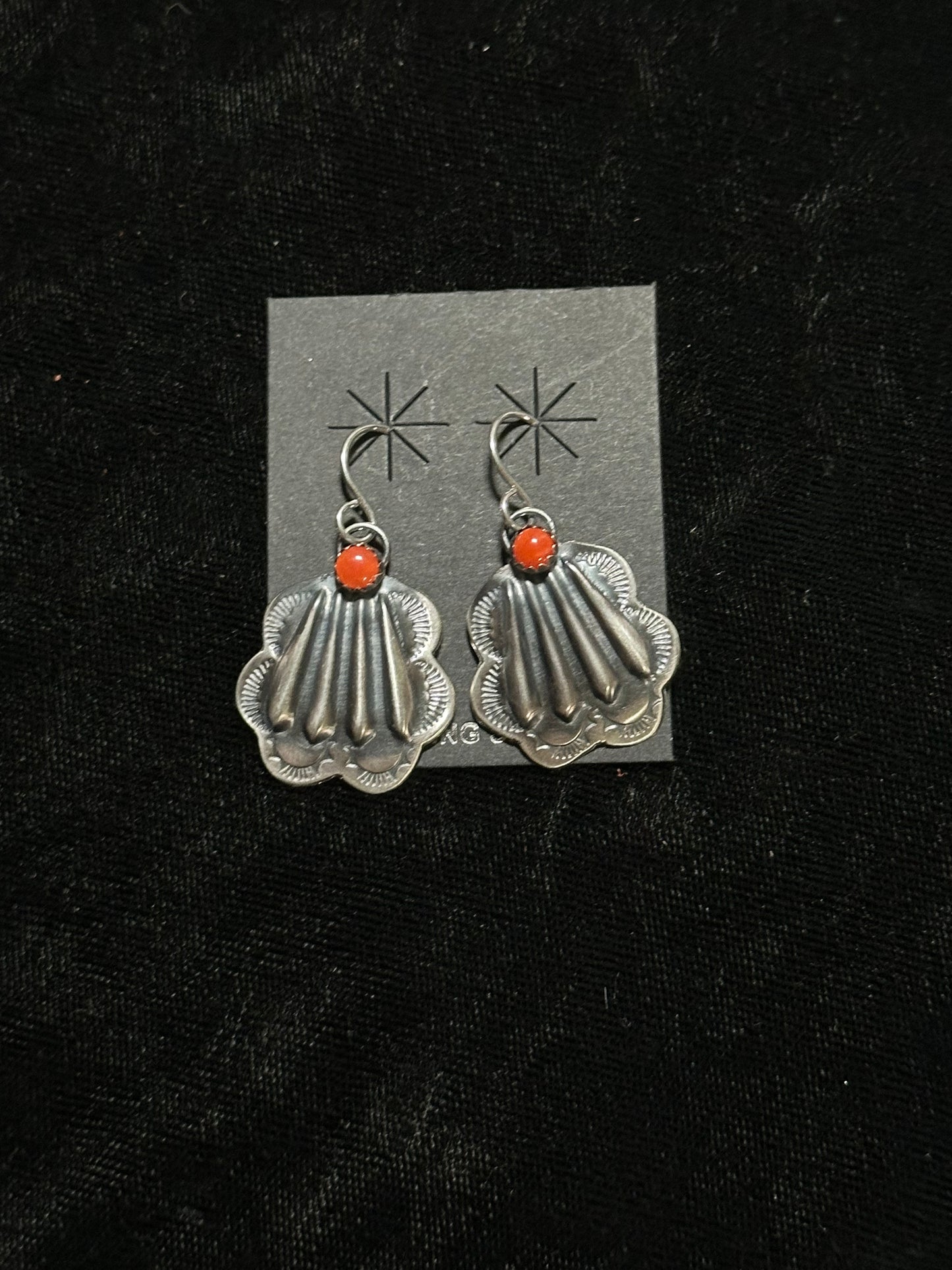 Orange Spiny Oyster Shell Concho Dangle Earrings by Rita Daye, Navajo