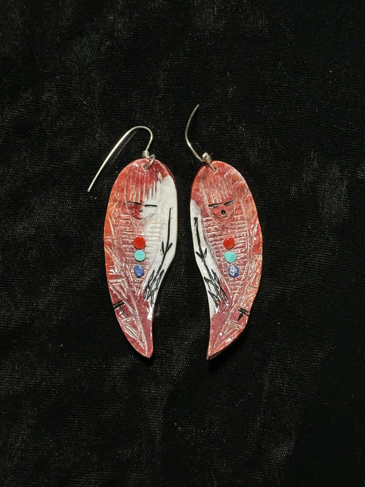 Spiny Oyster Shell Dangle Earrings by Gloria Chattin, Zuni