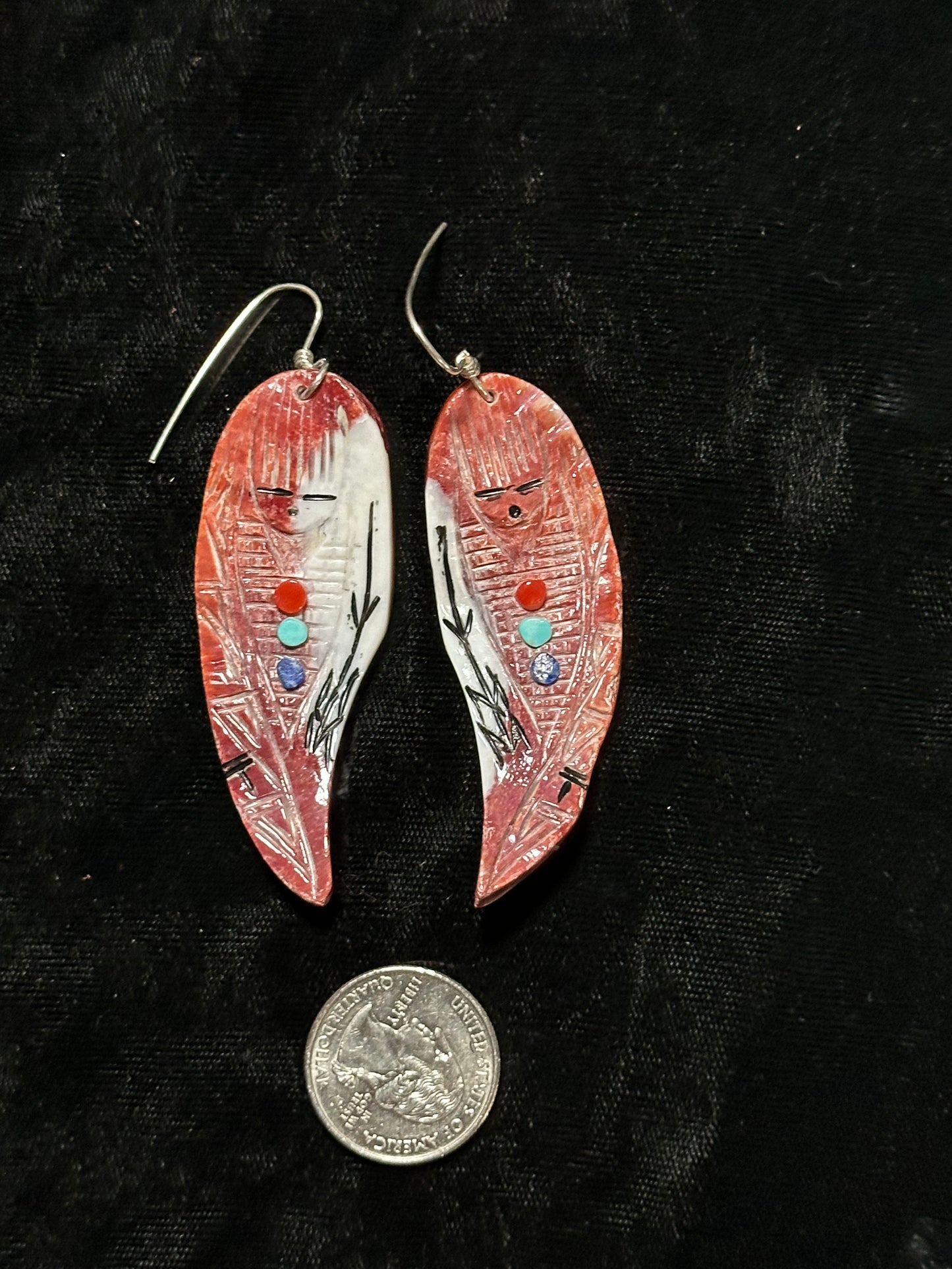 Spiny Oyster Shell Dangle Earrings by Gloria Chattin, Zuni