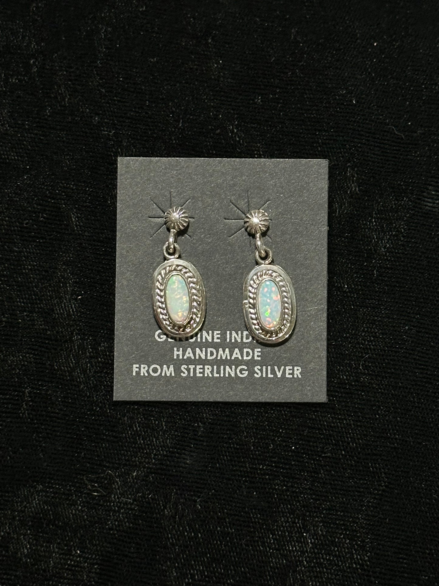 White Opal Post Dangle Earring by Rita Largo, Navajo