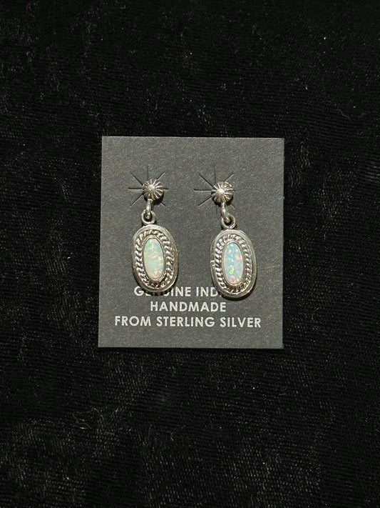 White Opal Post Dangle Earring by Rita Largo, Navajo