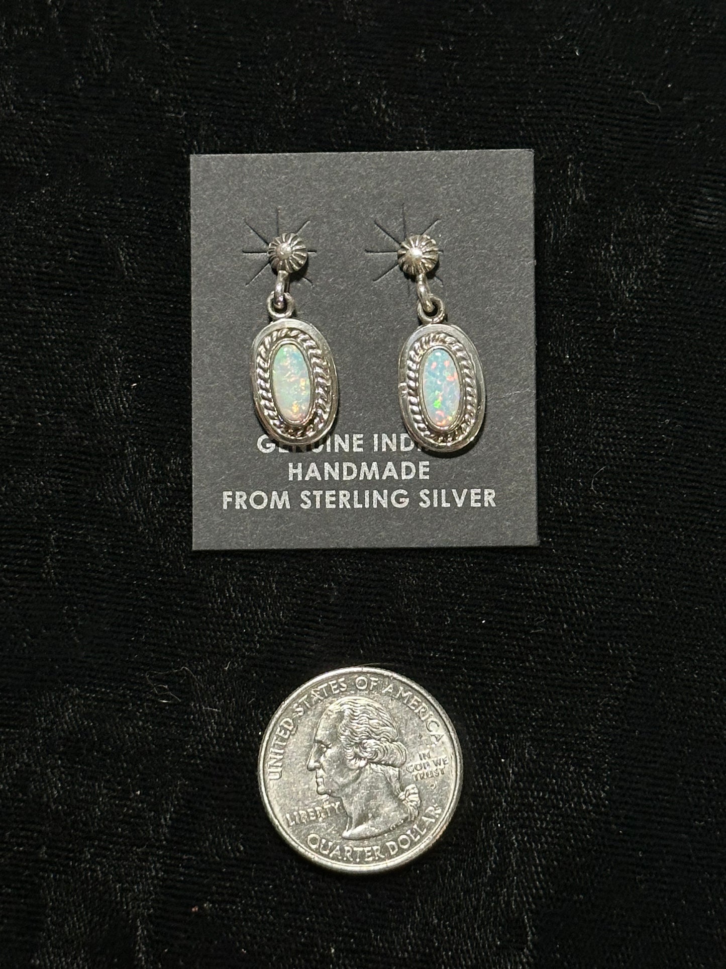 White Opal Post Dangle Earring by Rita Largo, Navajo