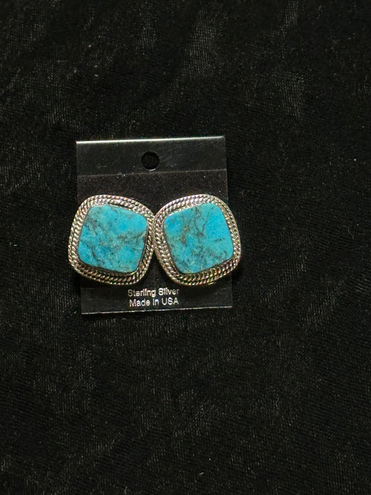 Square Kingman Turquoise Post Earrings