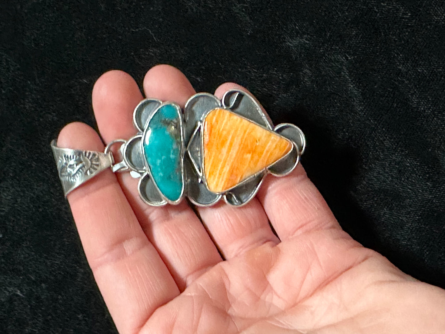 Orange Spiny and Turquoise Pendant with a 15mm Bale by T. Nez, Navajo