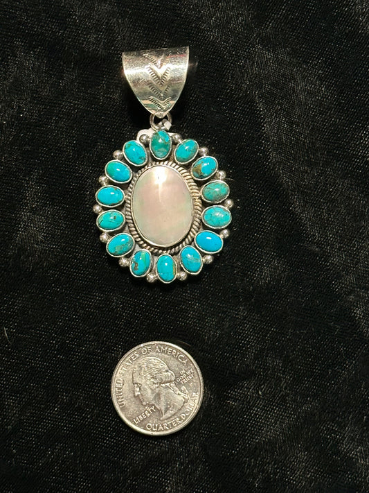 Mother Of Pearl and Turquoise Pendant with a 12mm Bale
