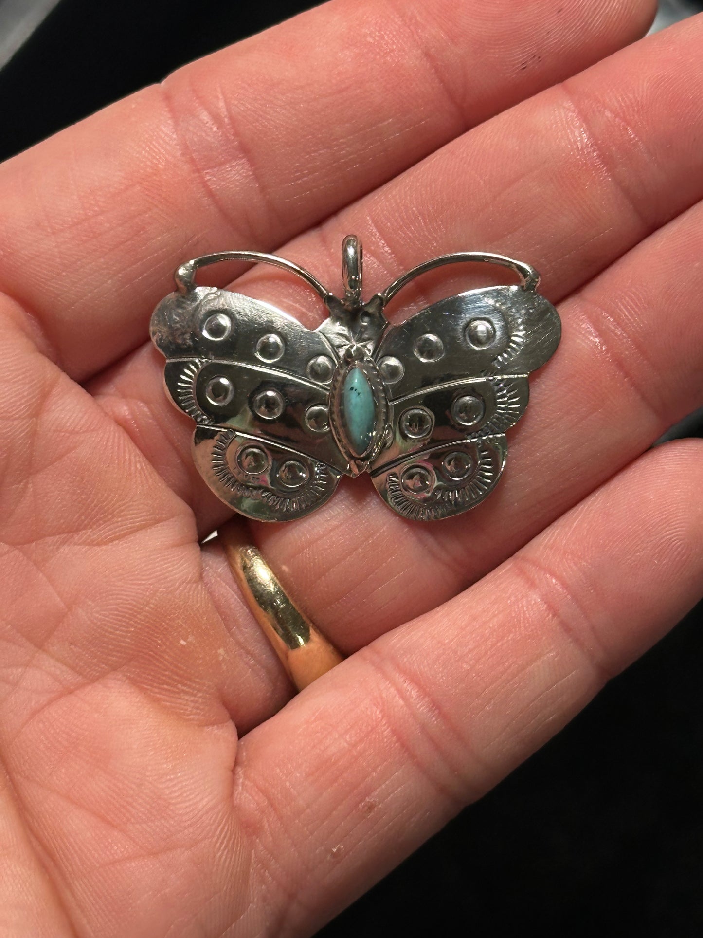 Turquoise Butterfly Pendant by Sheena Jack, Navajo