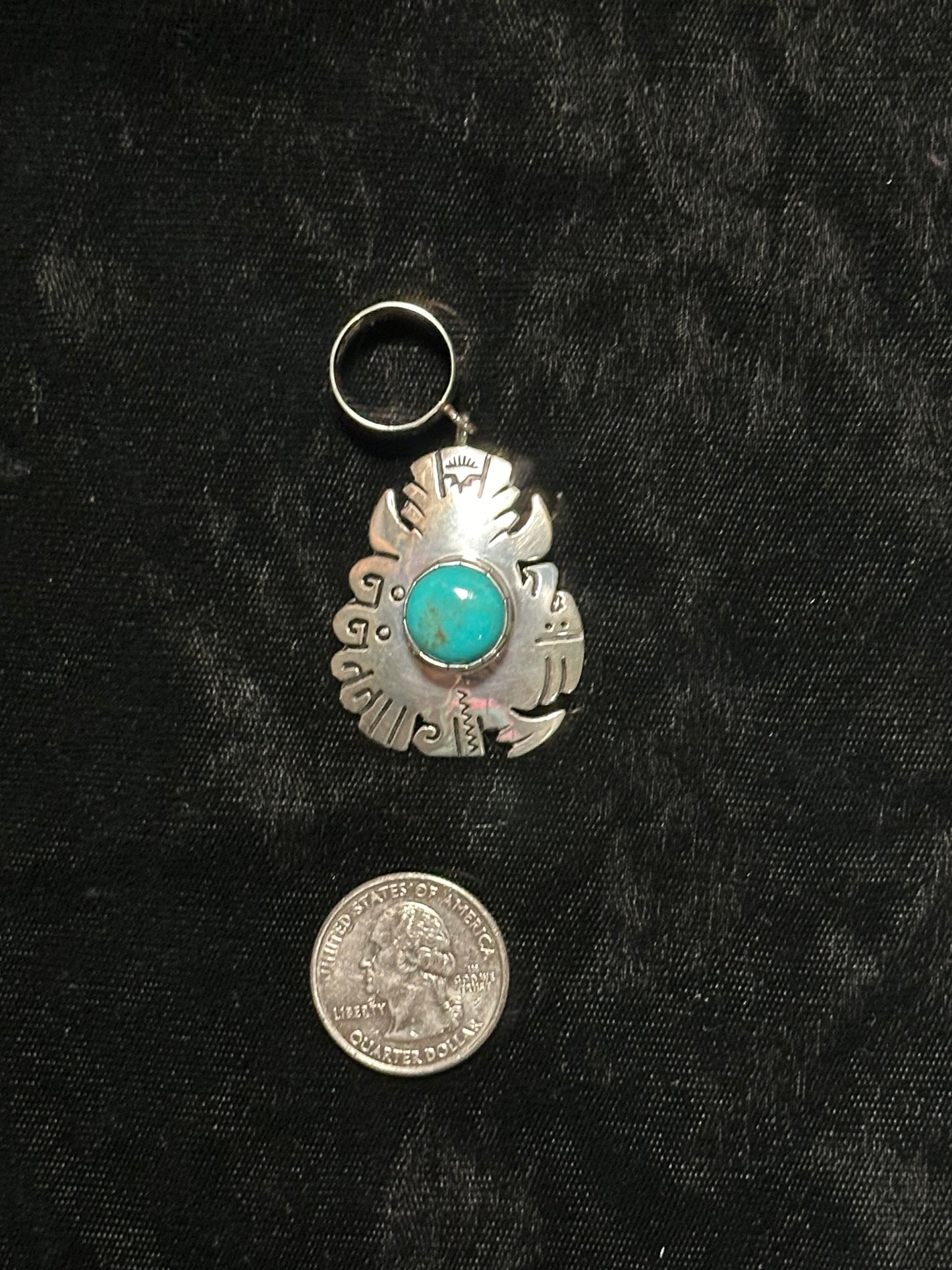 Sterling Silver Pendant with Turquoise Stone by T and R Singer, Navajo