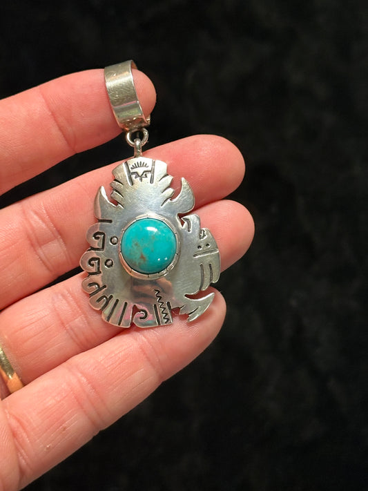 Sterling Silver Pendant with Turquoise Stone by T and R Singer, Navajo
